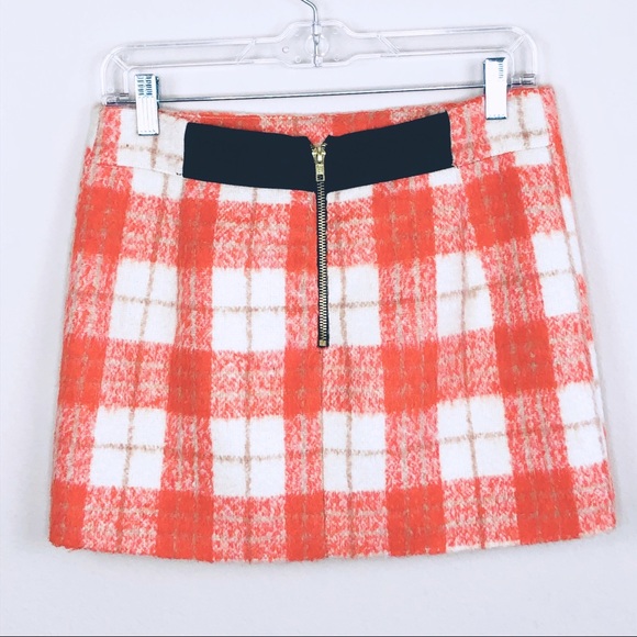 NWT TOPSHOP Orange Wool Check Mini Skirt, size 6 - Picture 5 of 13